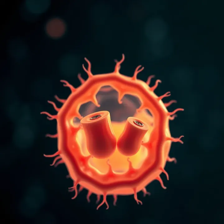 Illustration of an amoeba undergoing binary fission highlighting cytoplasmic division and formation of two daughter cells