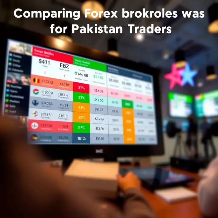 Comparison graphic of different forex brokers highlighting fees, account types, and local payment methods