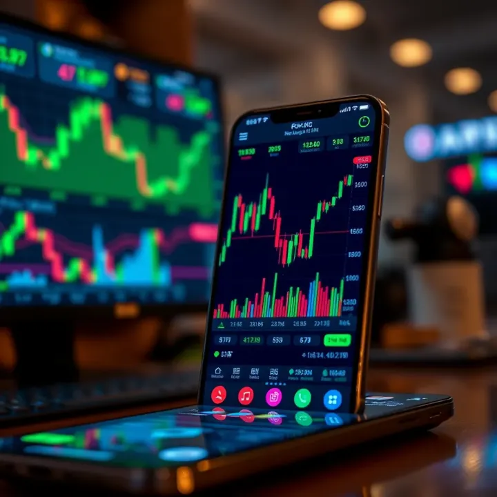 Forex Trading App Interface with Market Trends User interface of a forex trading app displaying currency charts and market trends