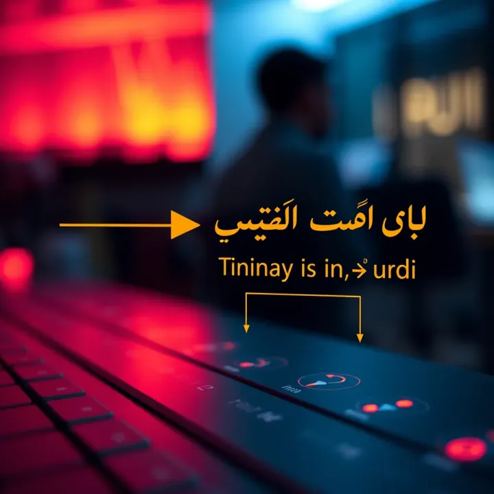 Diagram explaining the translation of the word binary into Urdu script alongside computing symbols
