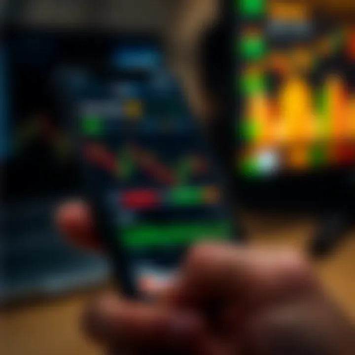 Forex trading app interface showing currency charts and trading options on a mobile device