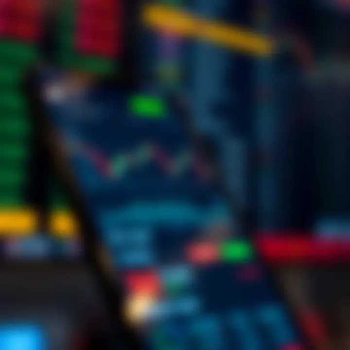 Mobile phone displaying stock market charts and trading options in Pakistan