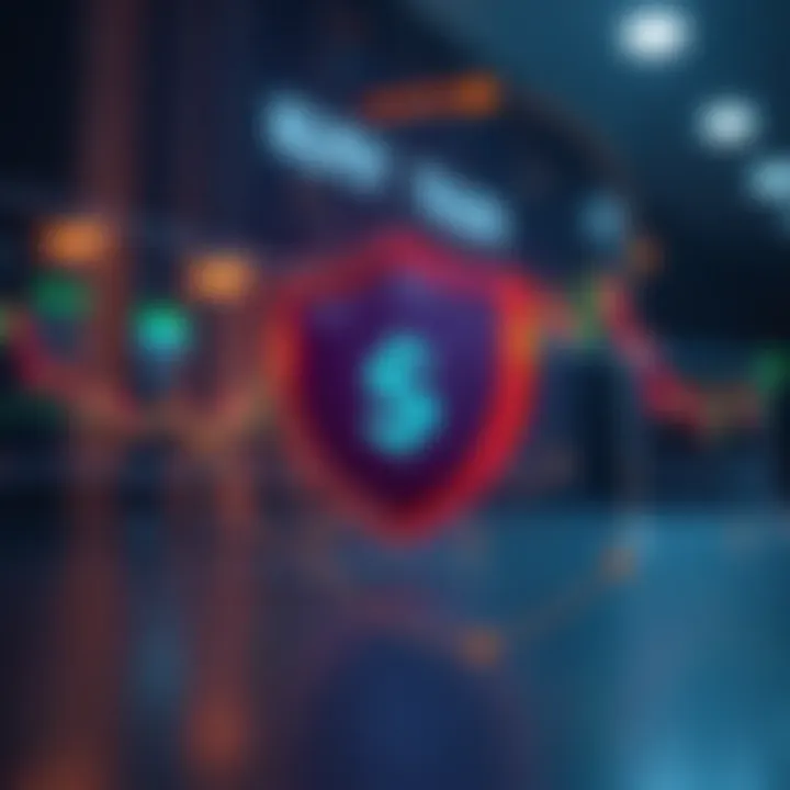 Illustration of secure trading environment with shield and currency symbols