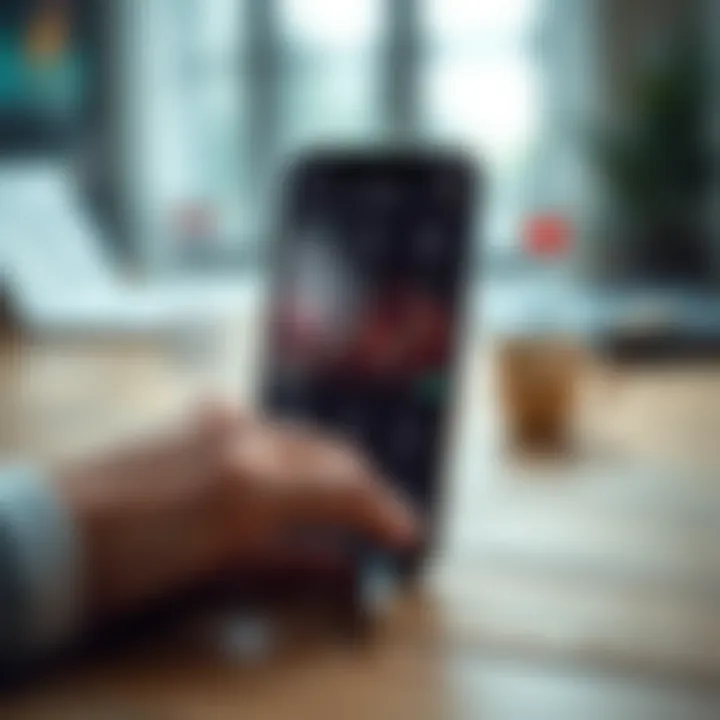 Conceptual graphic of mobile trading with icons representing tools, regulations, and analysis