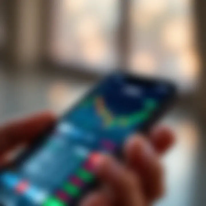 Smartphone displaying forex trading app with charts and currency symbols