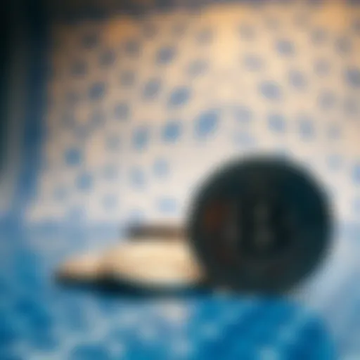 Cryptocurrency and Islamic Financial Principles Illustration of digital cryptocurrency coins with Islamic geometric patterns in the background