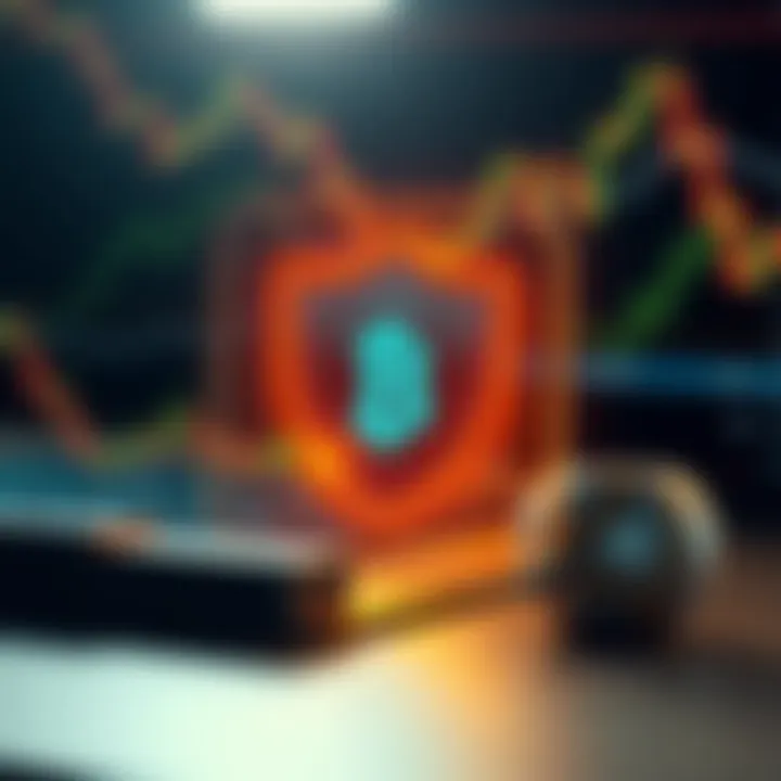 Digital illustration of secure online trading with shield symbol representing safety in cryptocurrency transactions