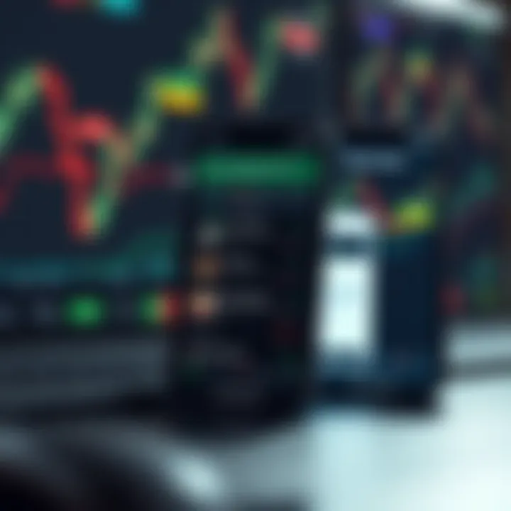Forex Market Analysis and Group Discussions on Mobile Trading Platforms Conceptual visualization of forex market charts alongside a mobile phone displaying trading group messages