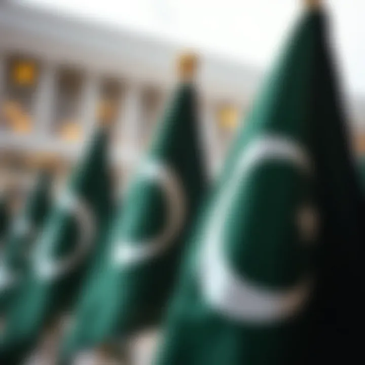 Pakistani flags with currency symbols representing foreign exchange trading