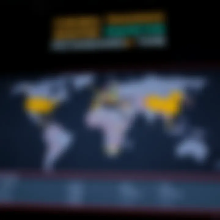 World map highlighting major forex trading sessions with corresponding Pakistan Standard Time zones