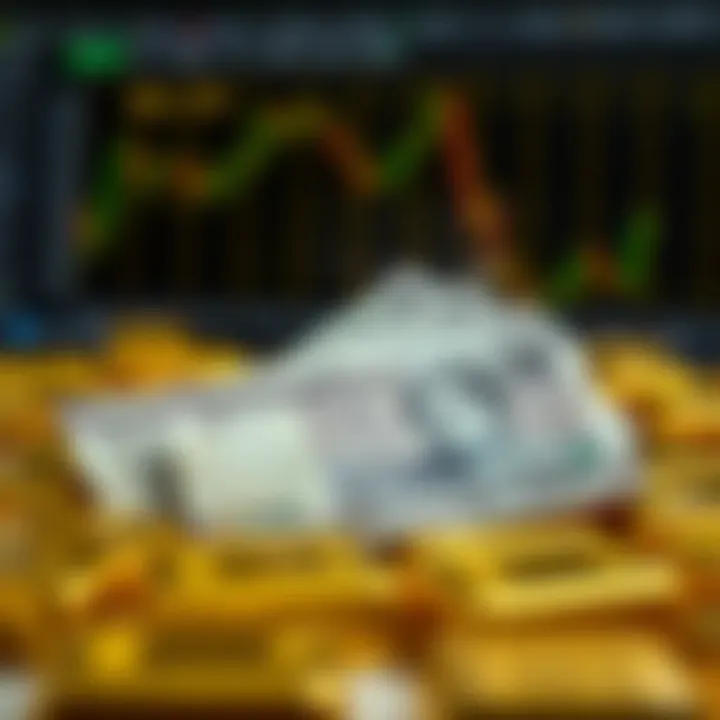 Pakistani rupee currency notes with gold bars depicting local market impact on gold trading