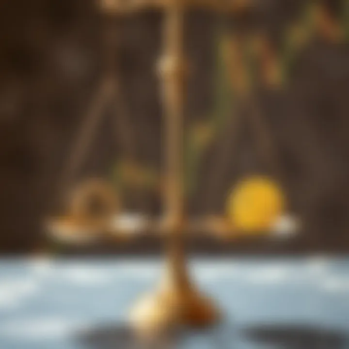 Conceptual graphic showing balance scales with Islamic finance symbols and crypto tokens