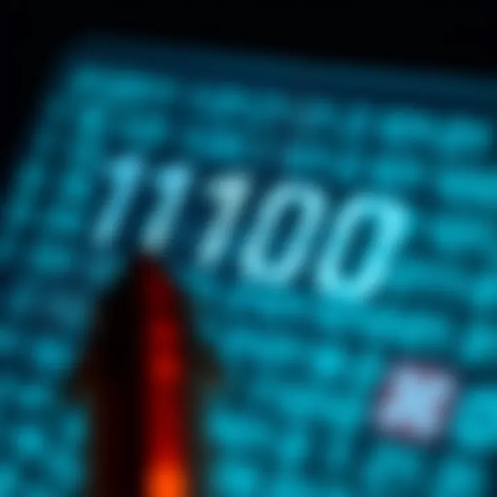 Visual representation of binary number conversion between decimal and binary systems with arrows