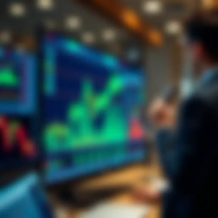 Financial Risk Management Strategies and Analytics Financial risk assessment displaying charts and data analytics on a digital screen