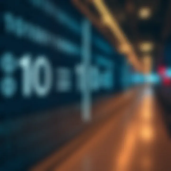 Illustration showing binary division on a digital board with division signs and binary digits