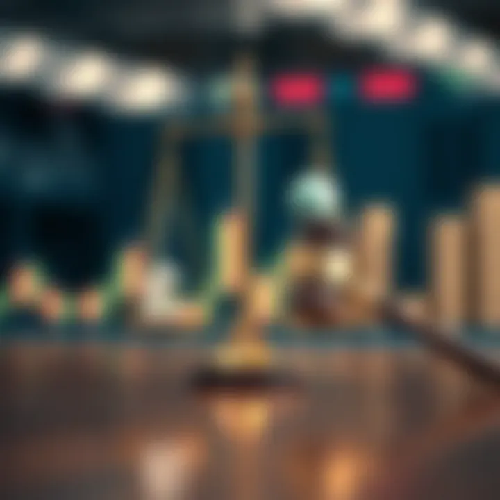 Illustration showing a legal scale balancing a digital currency symbol and a gavel representing the legal environment of binary options in Pakistan