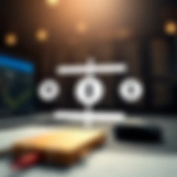 Diagram illustrating the mechanics of binary options trading with directional arrows and currency symbols