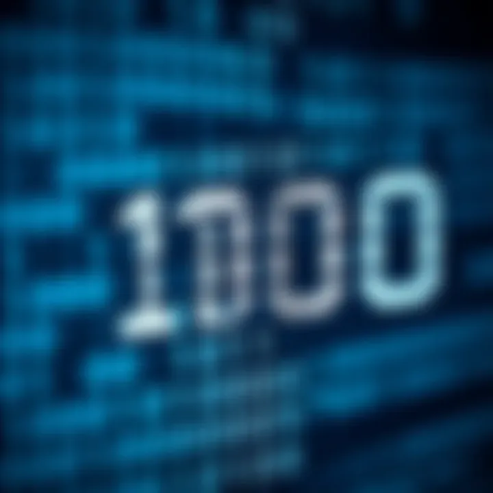 Illustration showing binary digits being grouped into sets for conversion