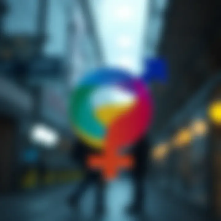 Symbol representing non-binary identity with colorful abstract shapes blending beyond traditional gender icons