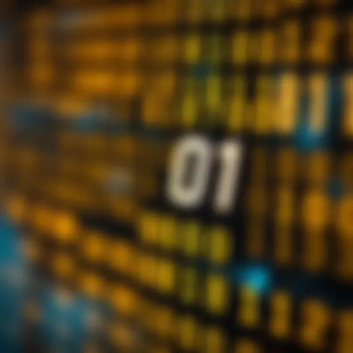 Illustration showing the binary number system with digits zero and one representing data