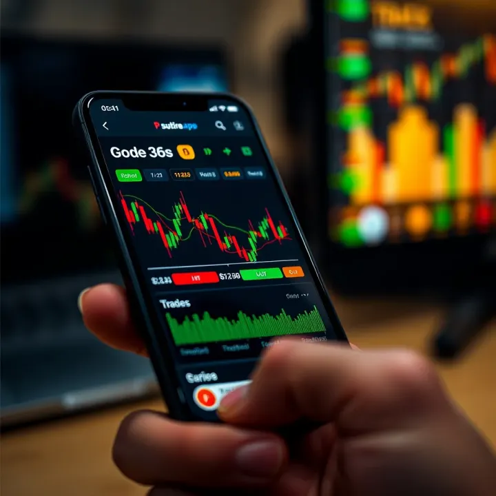 Forex trading app interface showing currency charts and trading options on a mobile device