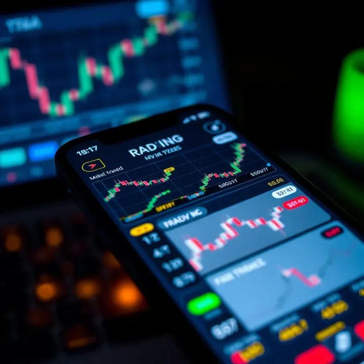 User interface of a trading application showing charts and market trends on a smartphone screen