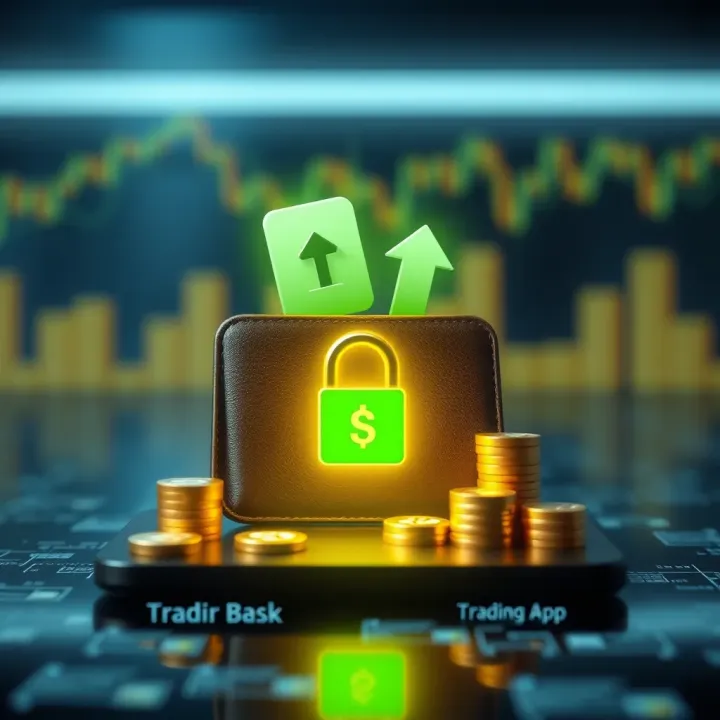 Illustration of a secure digital wallet and investment icons symbolizing safe trading practices