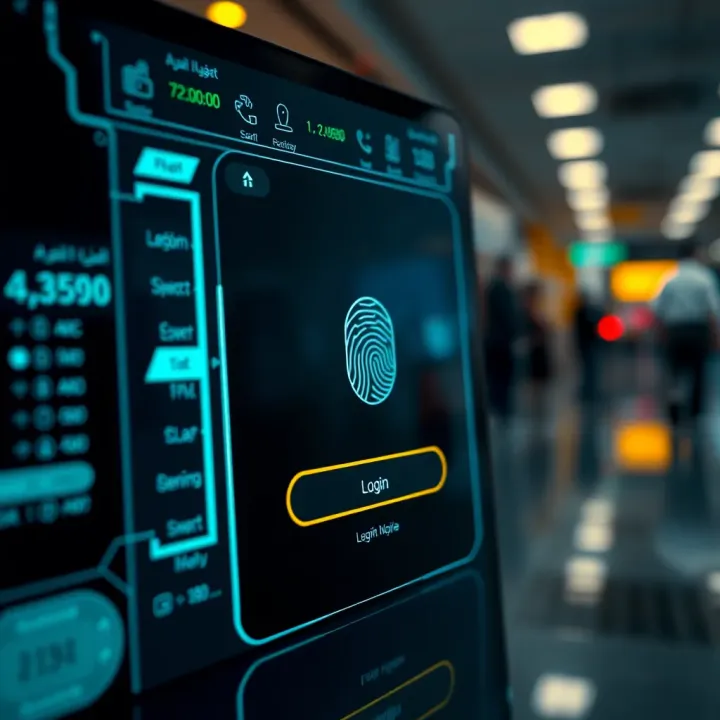 Secure login screen with biometric authentication for a trading application