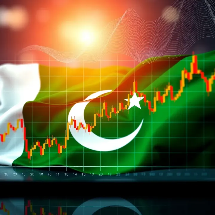 Graph depicting cryptocurrency price trends with Pakistani flag colors in the background