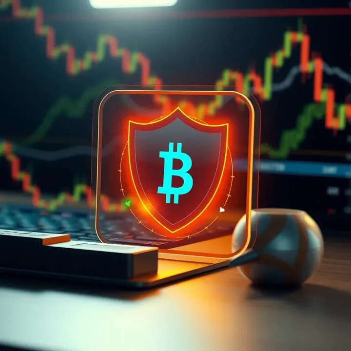 Digital illustration of secure online trading with shield symbol representing safety in cryptocurrency transactions