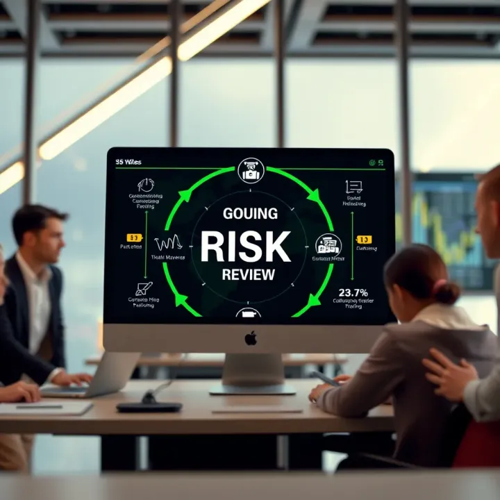 Graphical representation of continuous monitoring and review cycle in risk management within a business setting