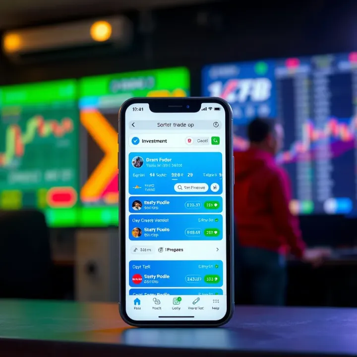 Illustration of a mobile device showcasing zero investment trading options and user-friendly features