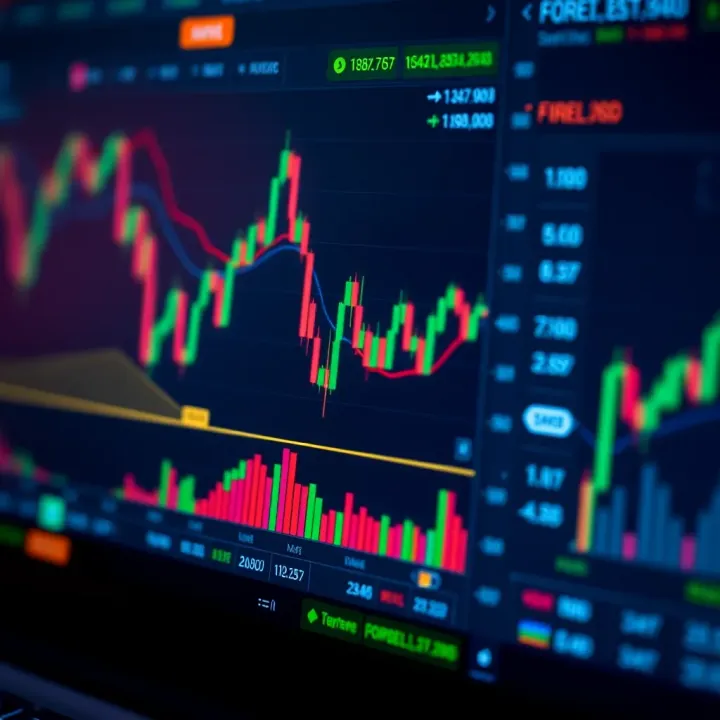 Digital trading platform interface displaying forex currency pairs and charts