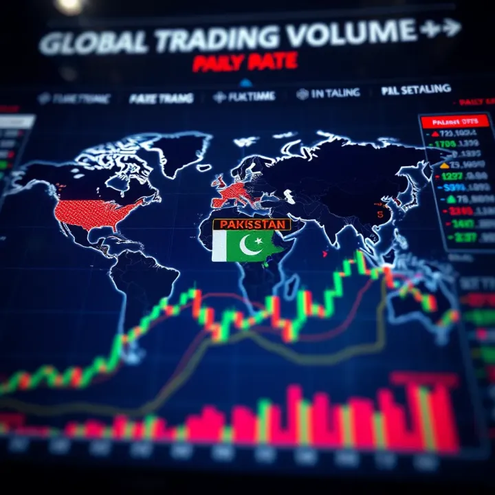 World map highlighting global forex trading volume distribution and Pakistan's market position