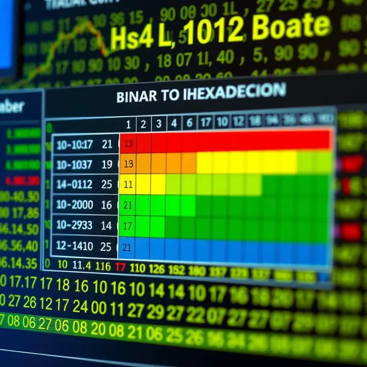 Visual Guide to Binary to Hexadecimal Conversion Chart illustrating the conversion of a binary number to its hexadecimal equivalent with color-coded sections