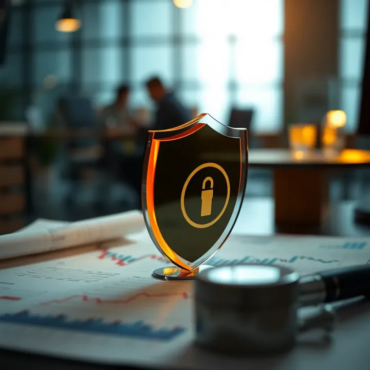 Illustration of a secure shield protecting financial charts and documents symbolizing resilience and regulatory compliance in organizations