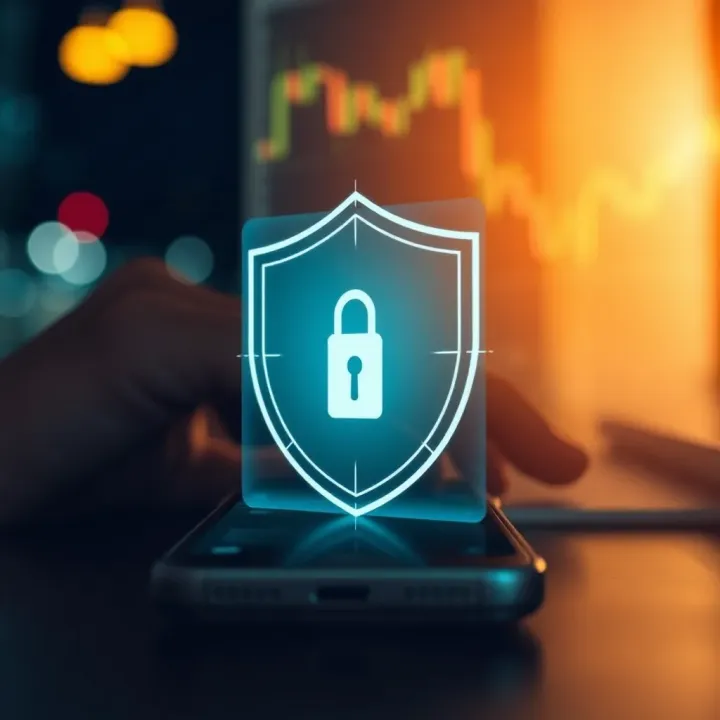 Ensuring Security in Forex Trading on Mobile Devices Security shield symbol overlaying smartphone representing secure forex trading practices