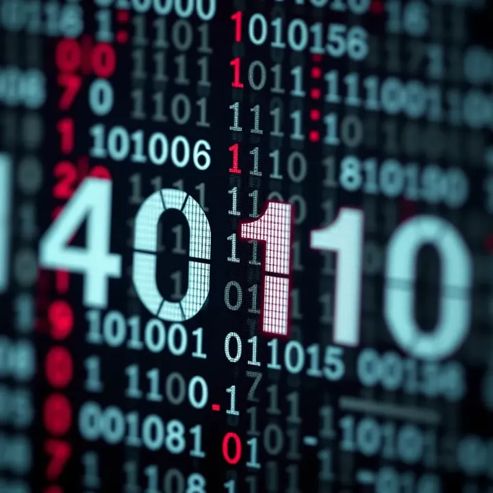 Visual representation of binary number system alongside ASCII symbols