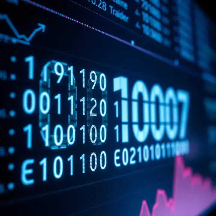 Illustration of binary code represented by zeroes and ones on a digital screen