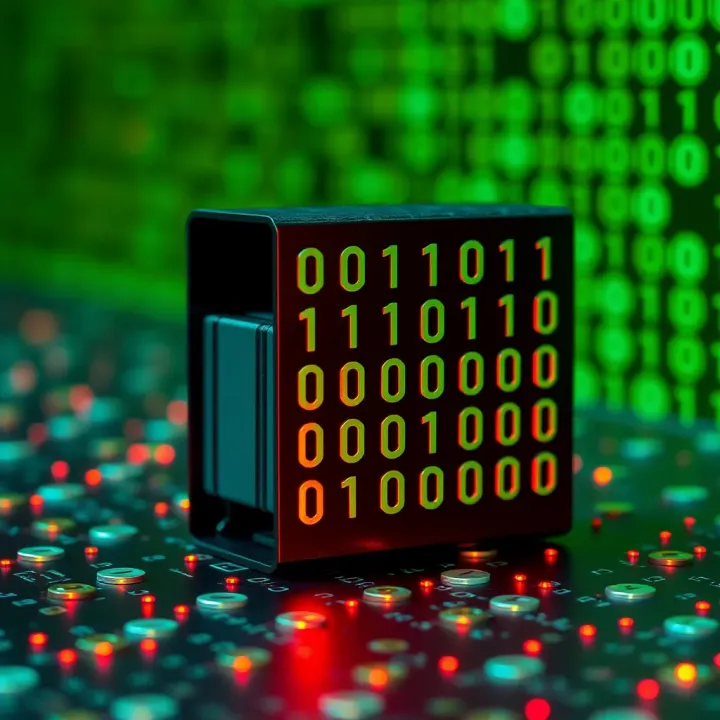 Illustration of data storage blocks representing binary data encoded in magnetic or electronic form