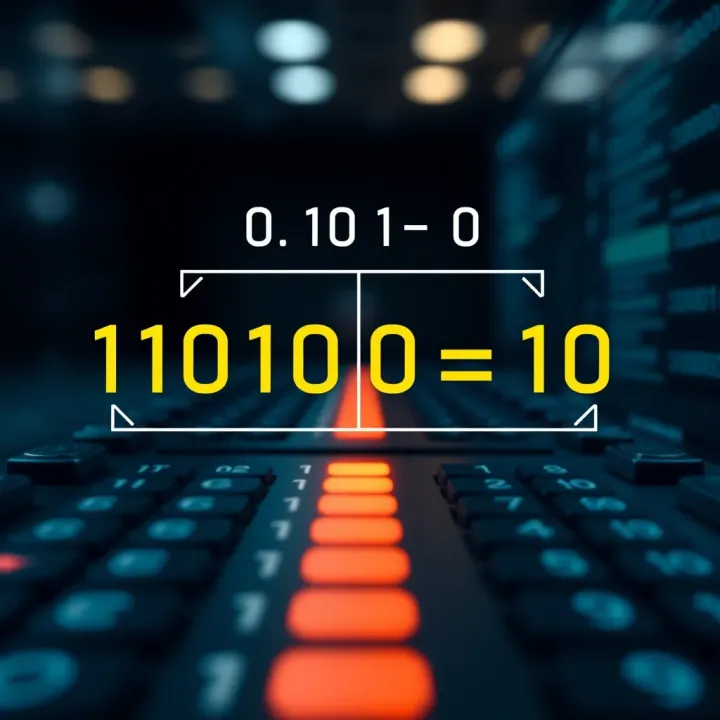 Diagram illustrating the binary division operation with binary digits and calculation flow