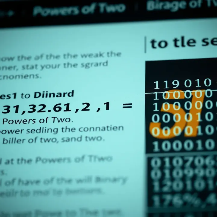 Conversion Guide from Decimal to Binary with Powers of Two Visual guide illustrating the conversion of a decimal value to its binary form with labeled powers of two