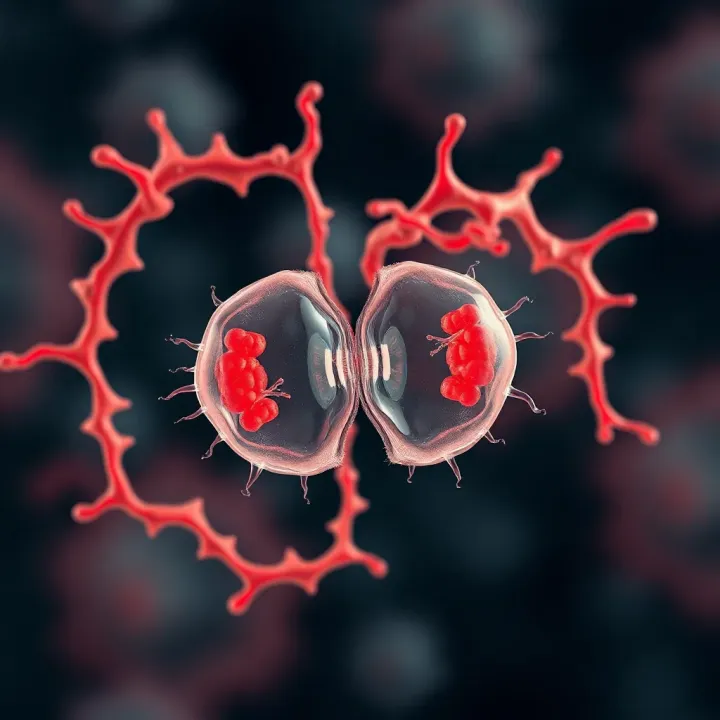 Division of Amoeba into Two Daughter Cells Diagram depicting the splitting of an amoeba into two identical daughter cells