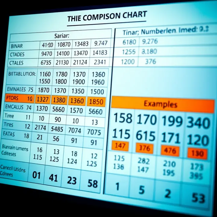 Chart showing conversion between binary codes and decimal numbers with examples