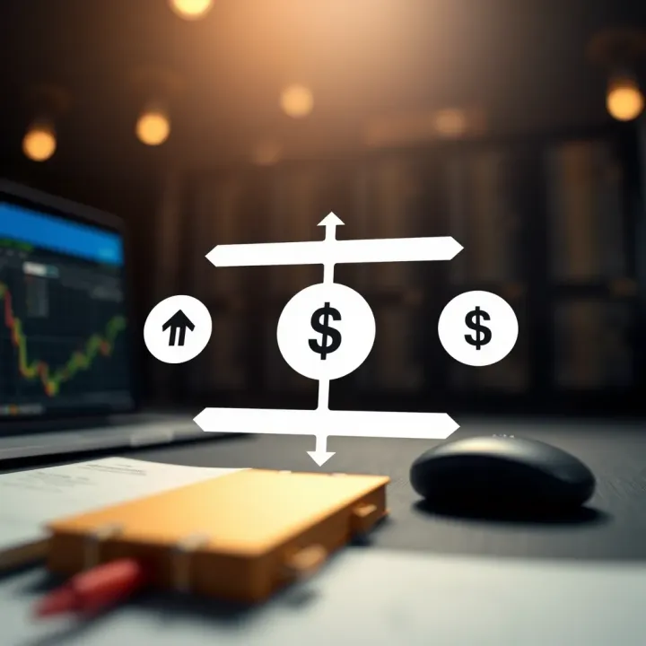 Diagram illustrating the mechanics of binary options trading with directional arrows and currency symbols