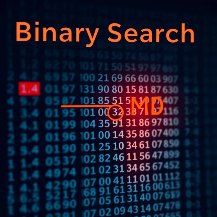 Binary Search Algorithm Visualization on a Sorted Array Diagram illustrating binary search on a sorted array, highlighting the mid element and search narrowing