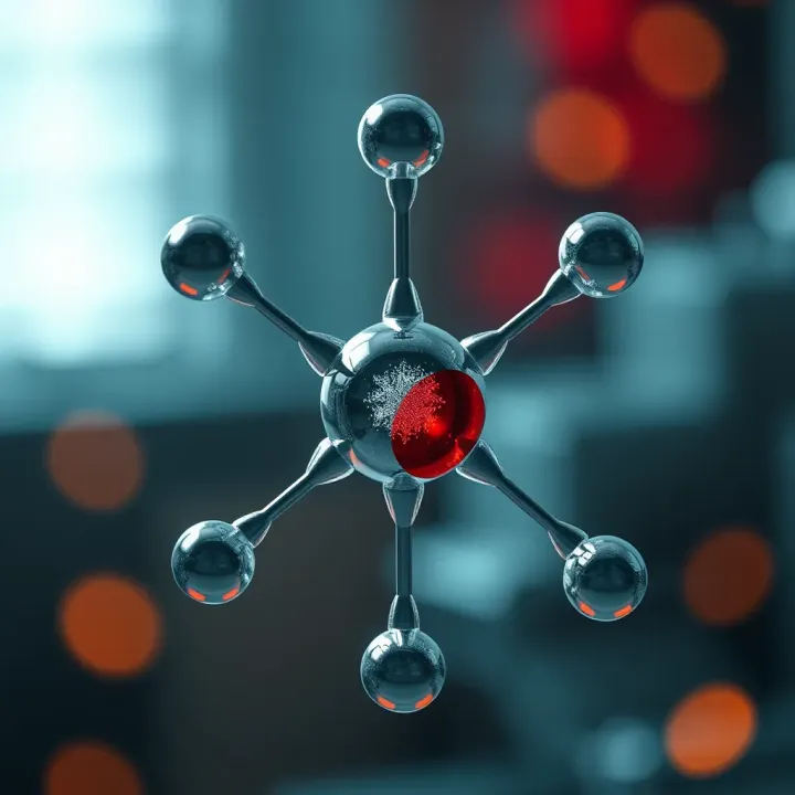 Atomic arrangement showing two different elements forming a uniform solid phase in a binary solid solution