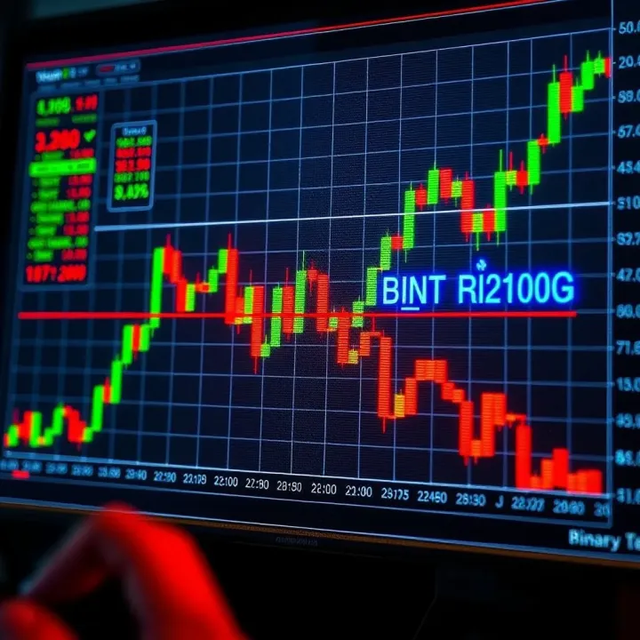 Graph depicting upward and downward market trends with binary option indicators