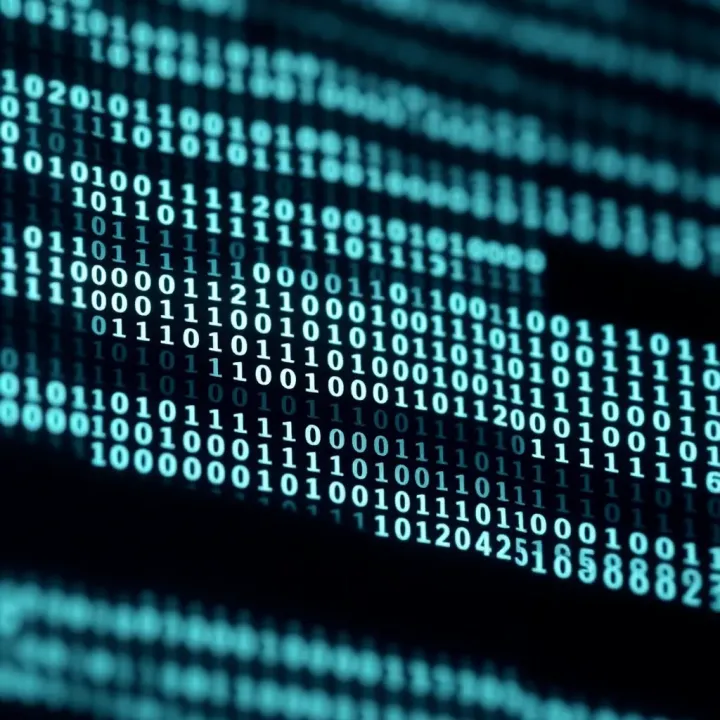 Visual representation of a binary grid showing black and white pixels illustrating digital data encoding