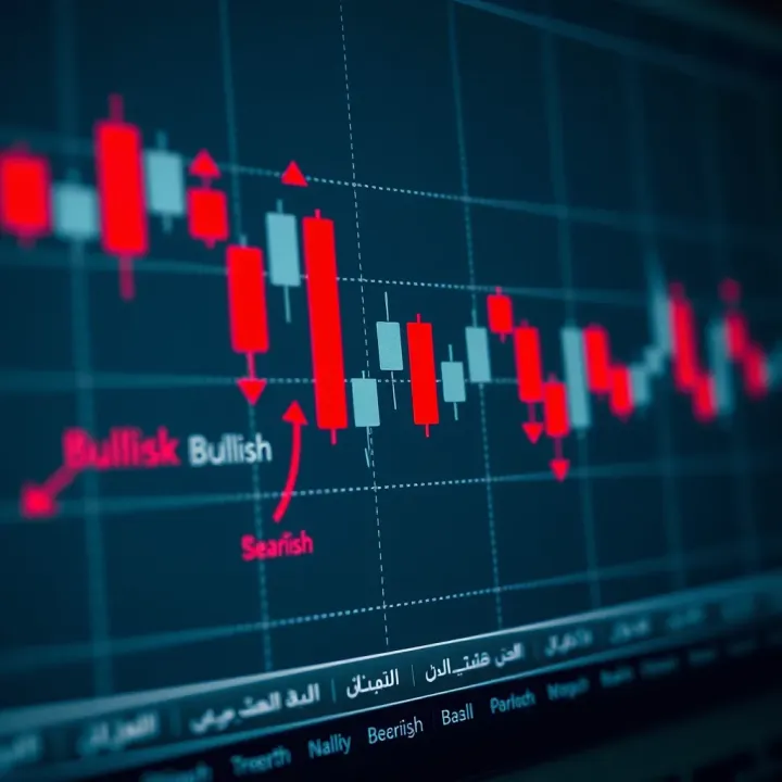 Candlestick chart showcasing bullish and bearish patterns with Urdu annotations